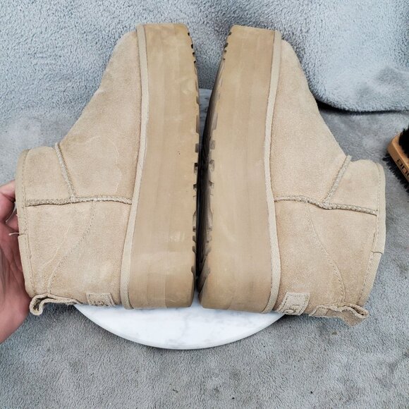Ugg Shoes Womens Size 8 Tan Suede Ultra Mini Platform Shearling Boots *Read* - Picture 8 of 13